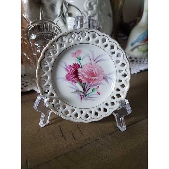 AIYO China Hand Painted Floral PANSIES RETICULATED PLATE Occupied Japan - Picture 1 of 4